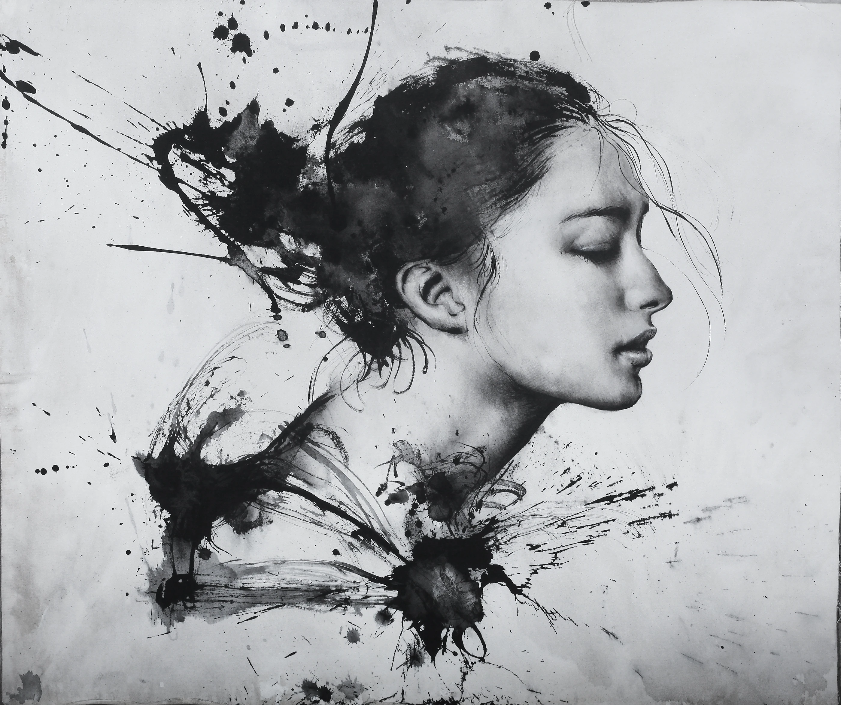 羅展鵬《邀月》,水墨、壓克力、畫布,2013,80 × 67 公分