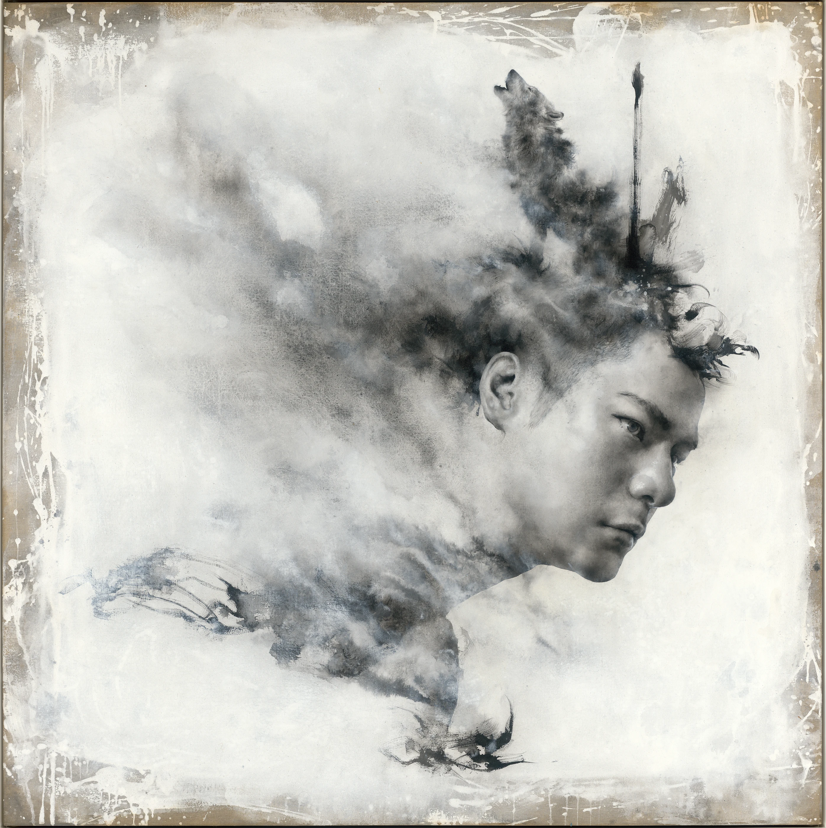 Smoke Signal by Lo Chan Peng, Ink & acrylic on calcium carbonate canvas, 2017, 145 × 145 cm