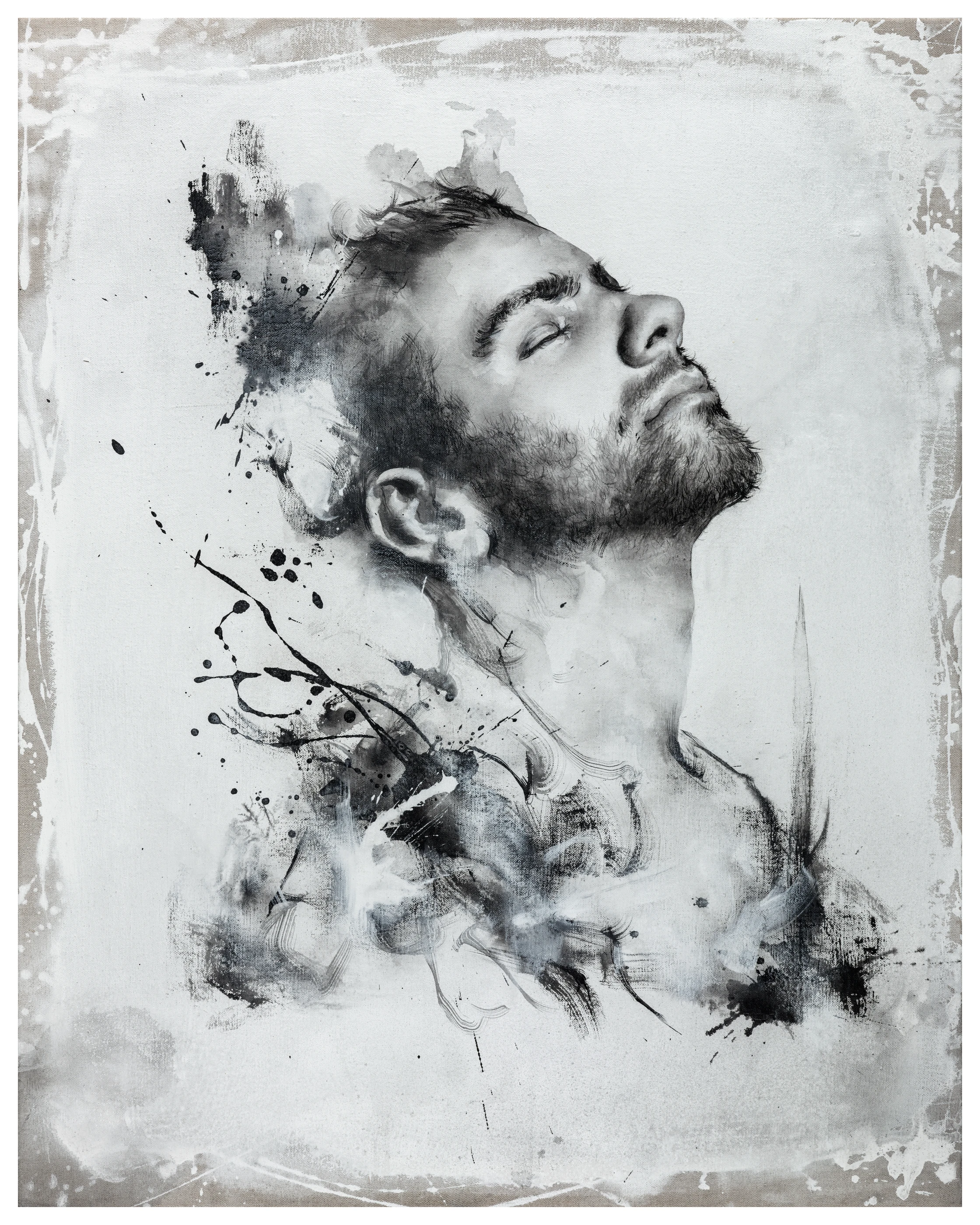 The Connection with God by Lo Chan Peng, Ink & acrylic on calcium carbonate canvas, 2017, 78 × 98 cm
