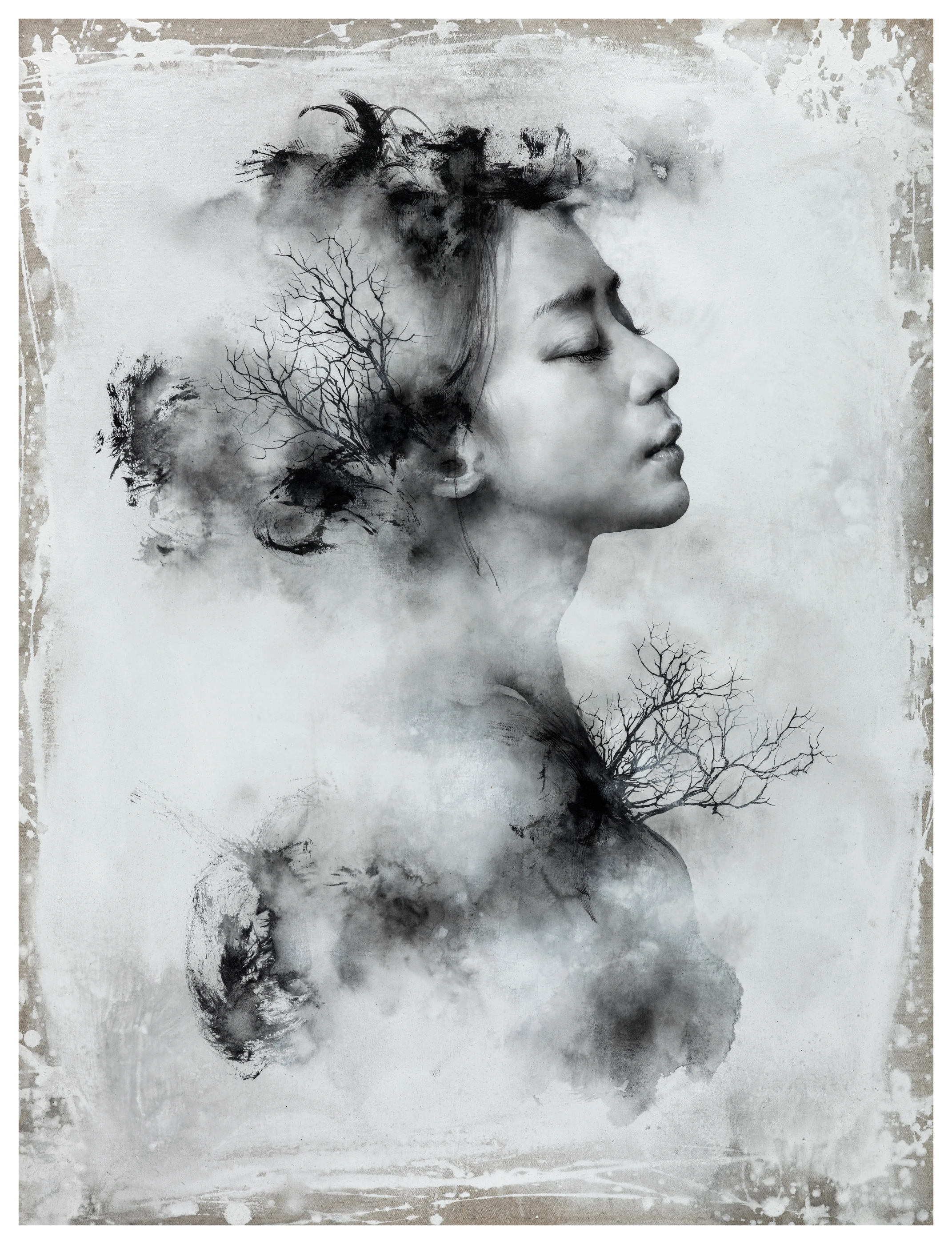 Spirit of Mist by Lo Chan Peng, Ink & acrylic on calcium carbonate canvas, 2017, 120 × 91 cm