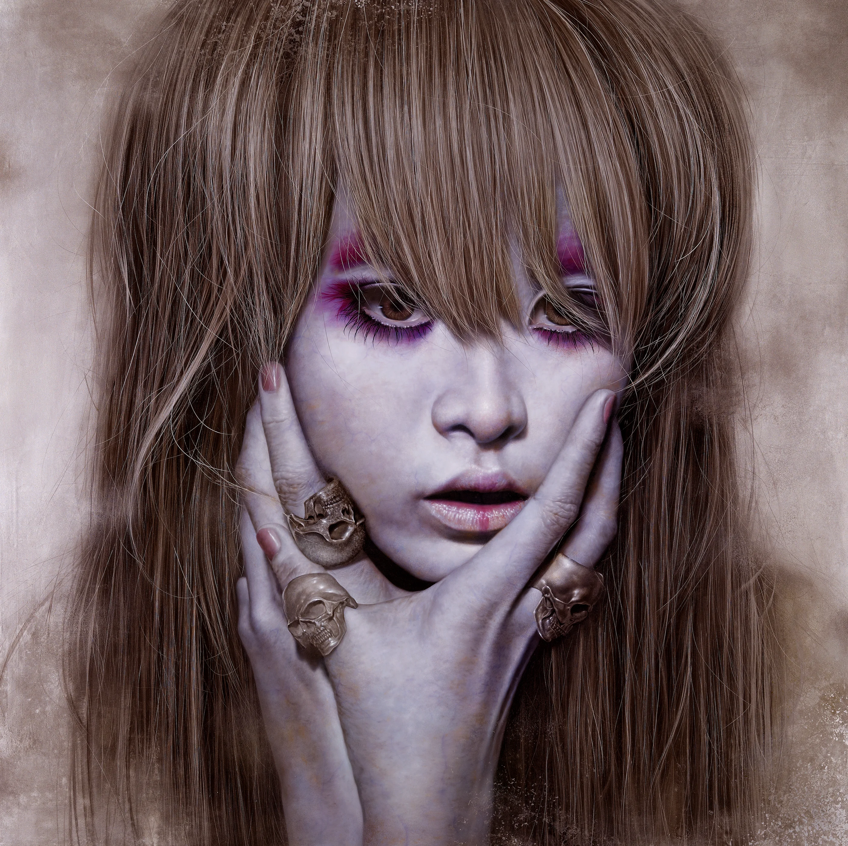 Ashen face-Girl with a skull ring by Lo Chan Peng, Oil on canvas, 2012