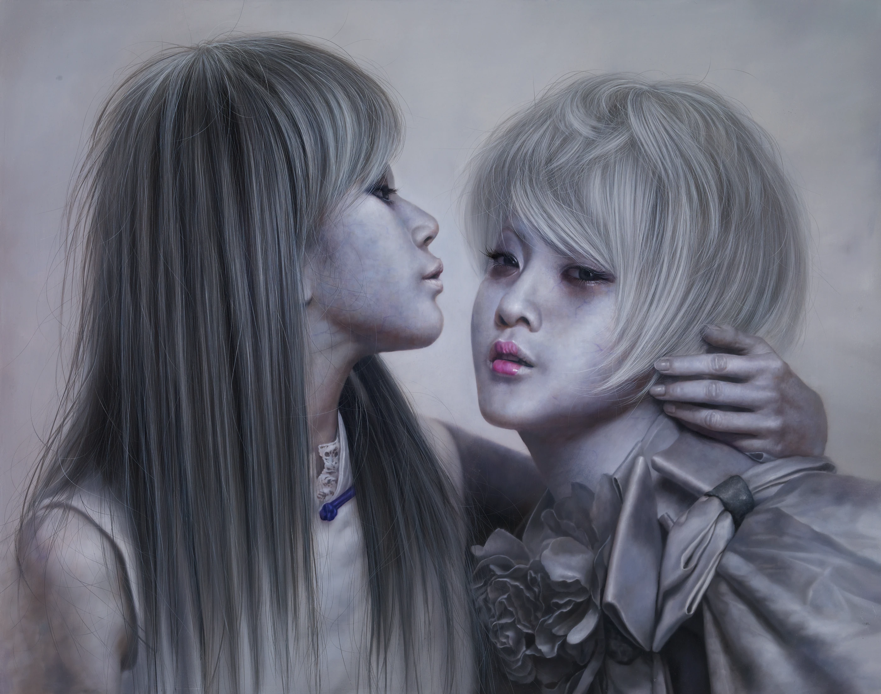 Ashen face 24 Girl's secret by Lo Chan Peng, Oil on canvas, 2012, 116 × 91 cm