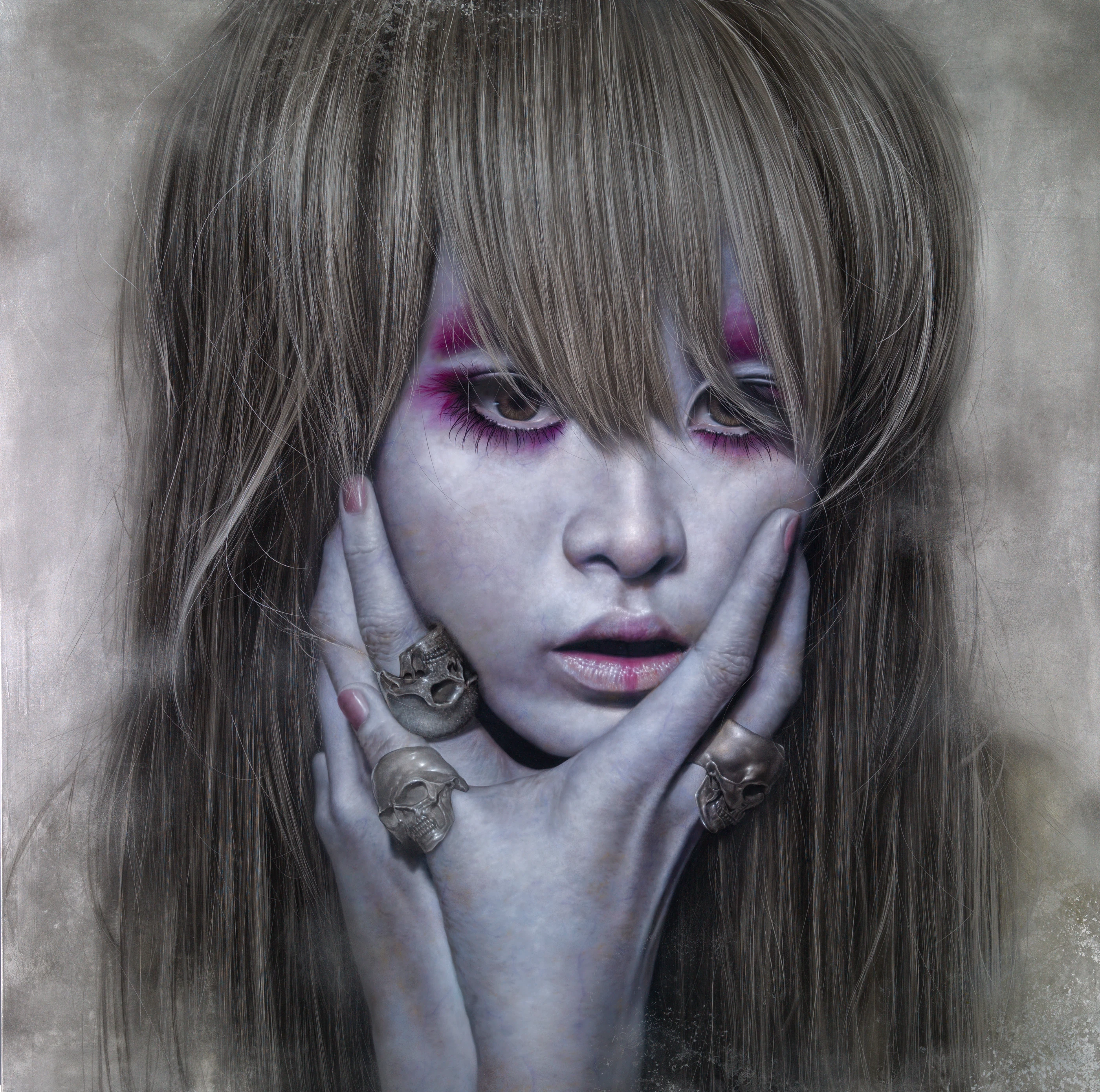 Ashen face 29 Girl with a skull ring by Lo Chan Peng, Oil on canvas, 2012, 145 × 145 cm
