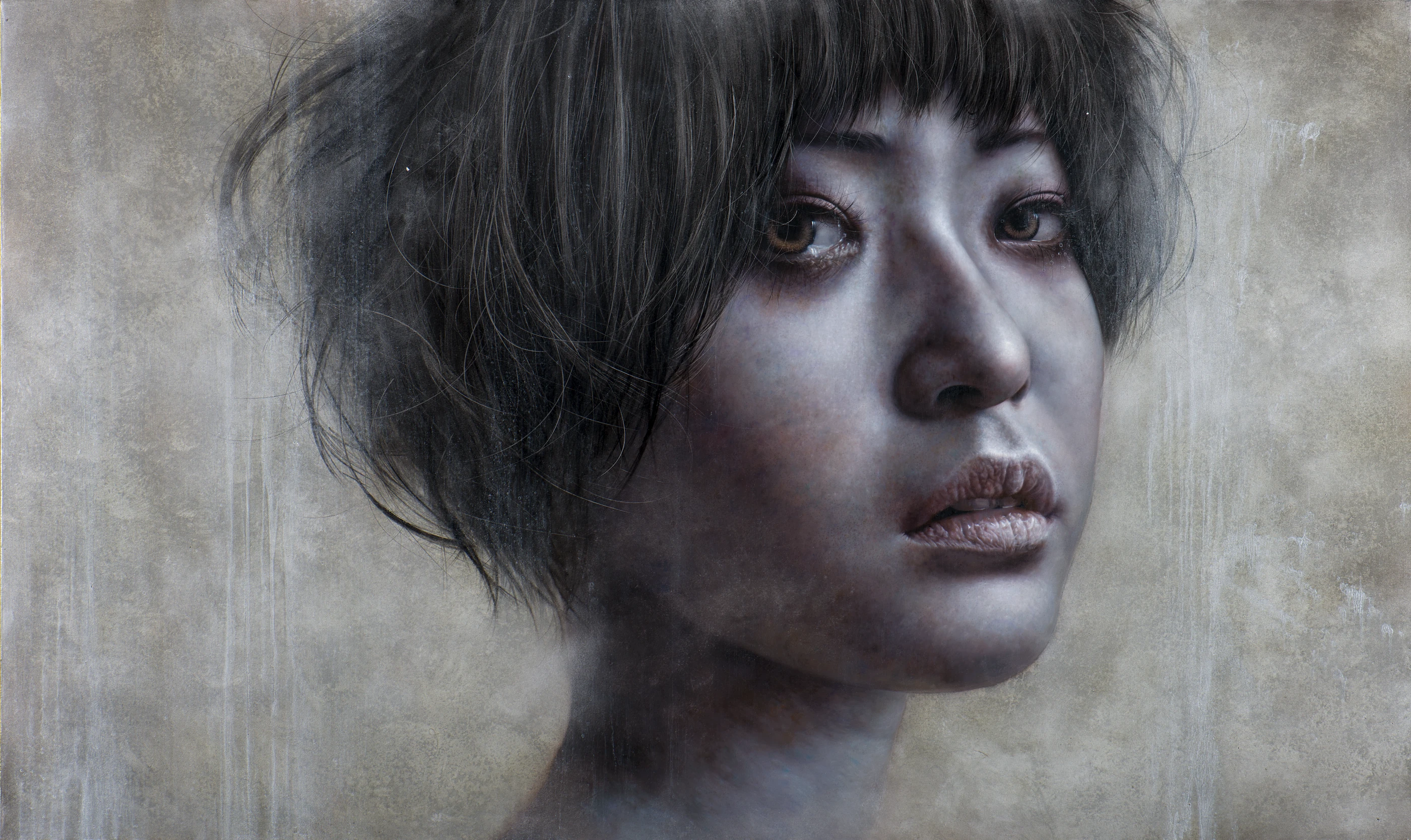 羅展鵬《白面者38-『貓一樣的少女』--『』》,油彩、畫布,2013,162 × 91 公分