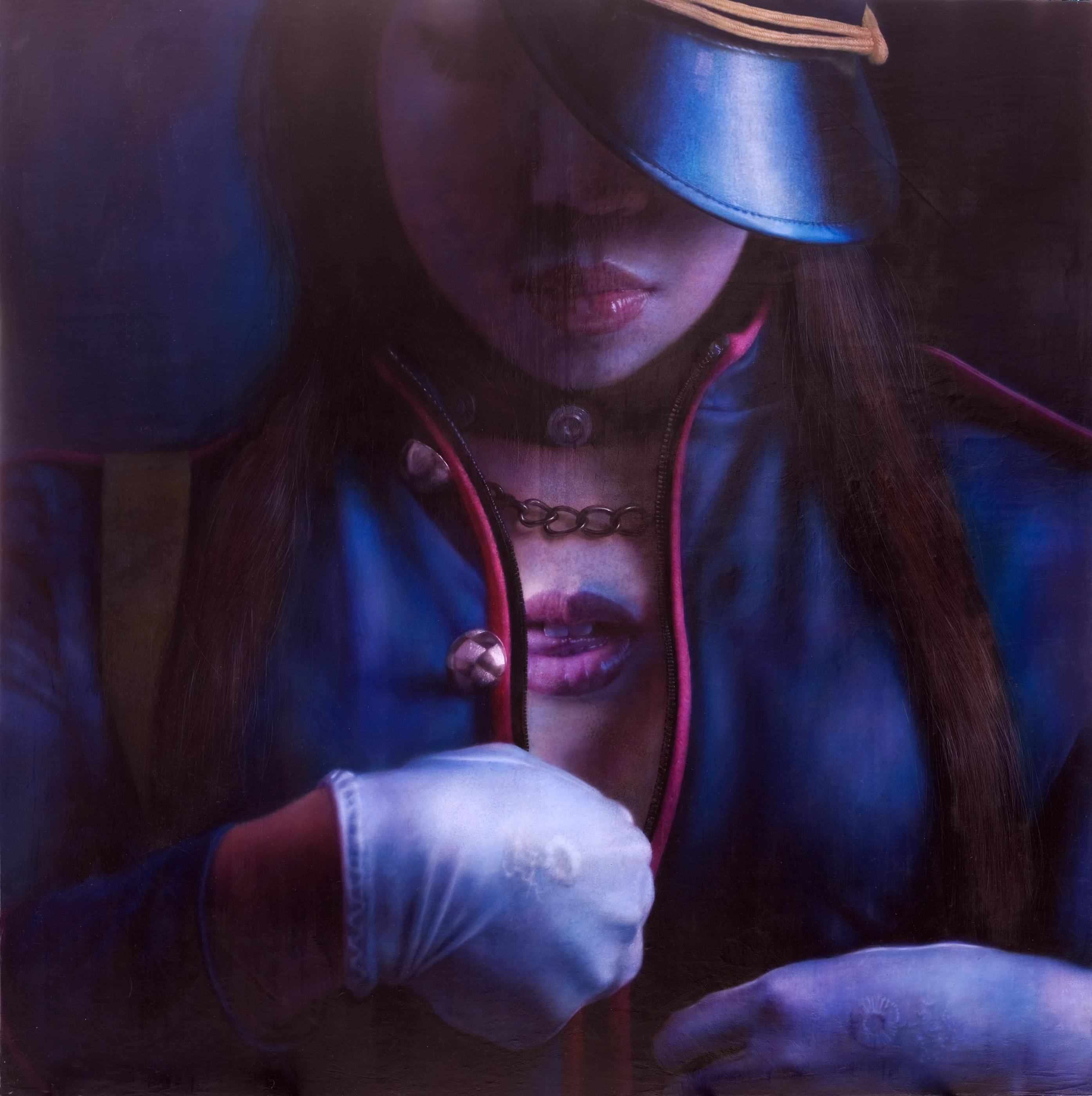 Strawberry Generation The Night Marching 1 Double Mouths by Lo Chan Peng, Oil on canvas, 2009, 150 × 150 cm