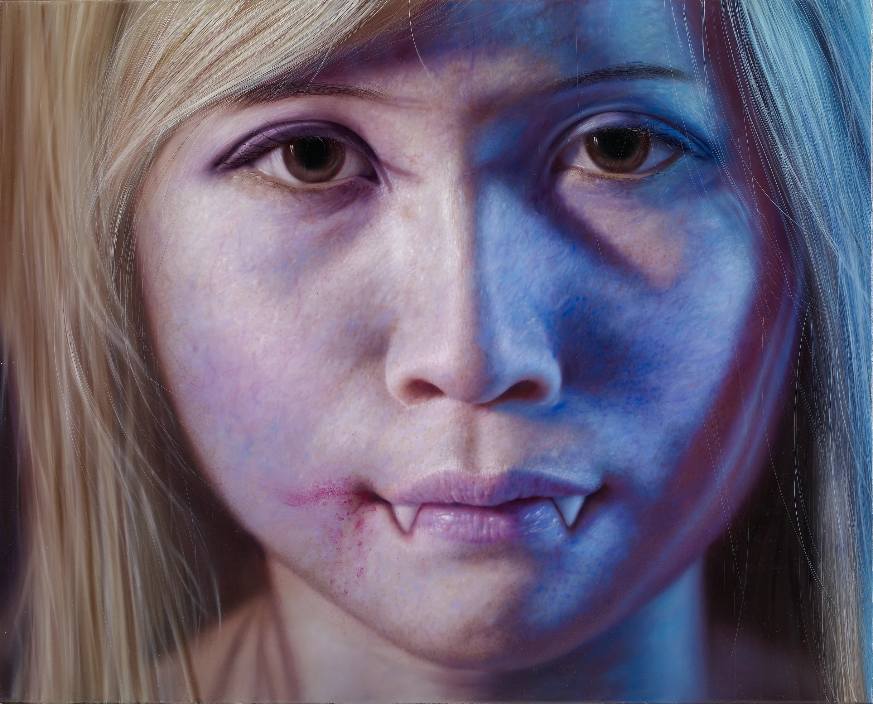 Strawberry Generation The Night Marching 5 Sexy Vampire by Lo Chan Peng, Oil on canvas, 2009, 391 × 72.5 cm