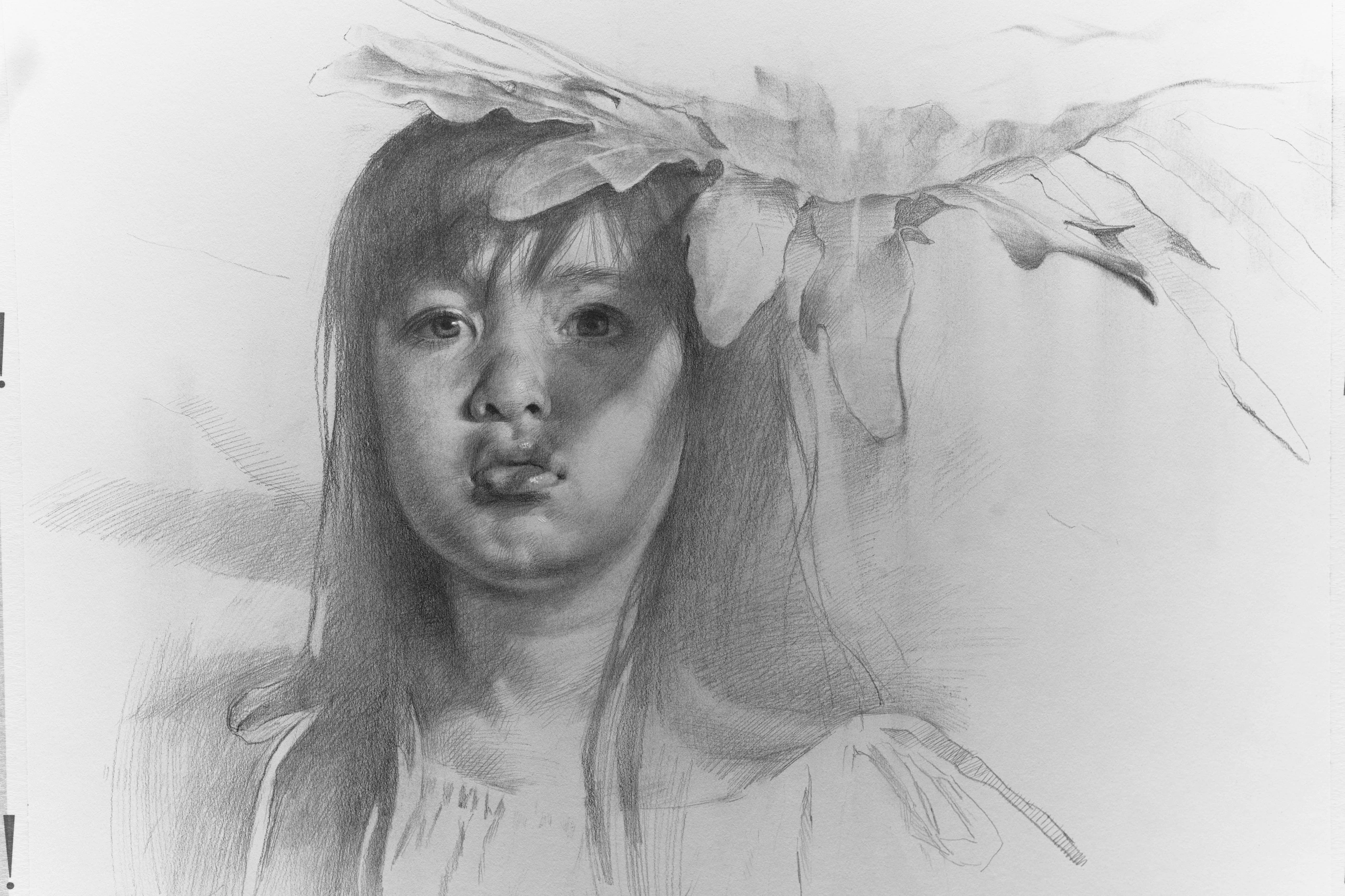 小妹 by Lo Chan Peng, Pencil on paper