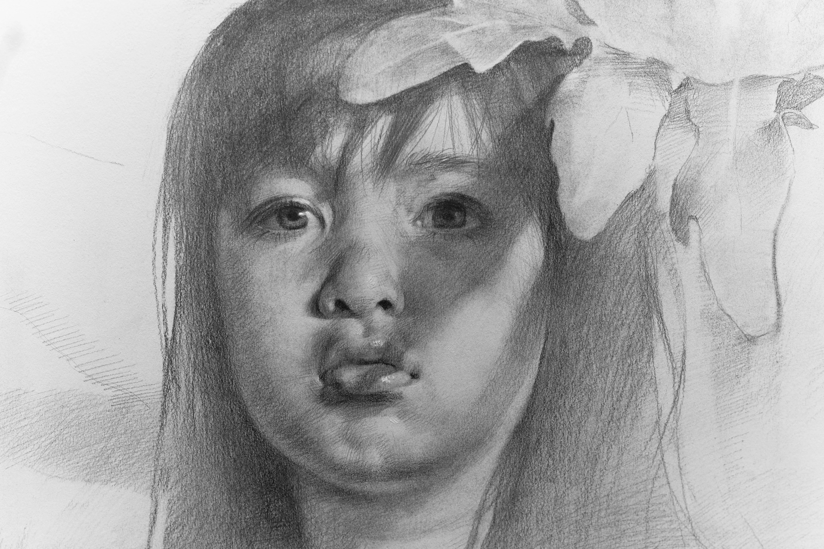 小妹 by Lo Chan Peng, Pencil on paper