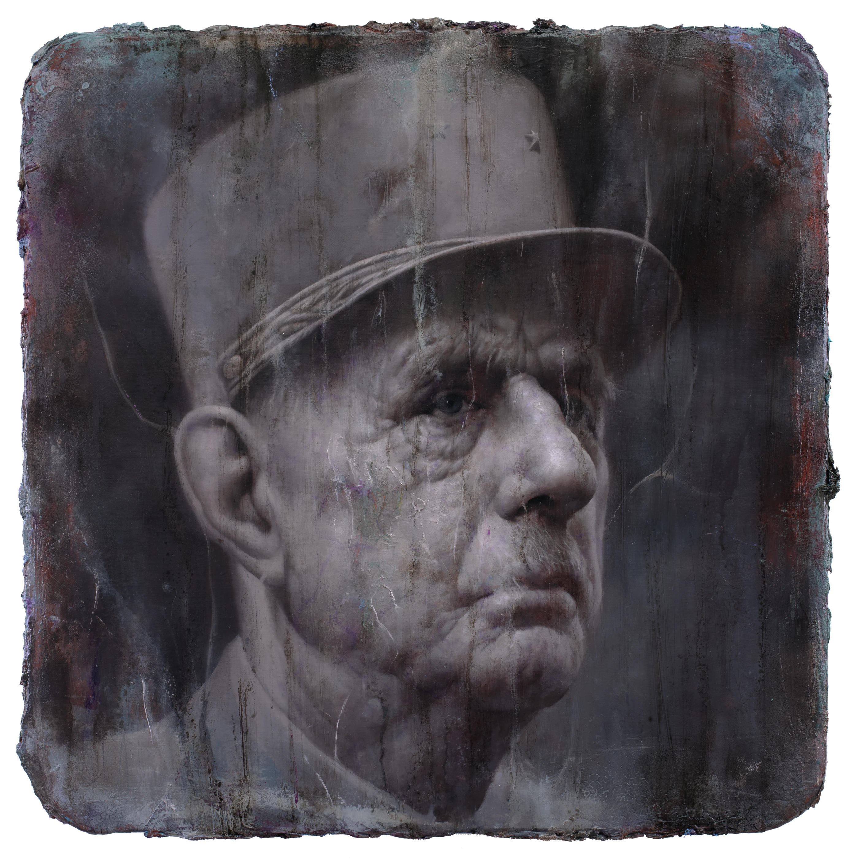 Général de Gaulle(French ) by Lo Chan Peng, Oil on canvas, 2021, 50 × 50 cm