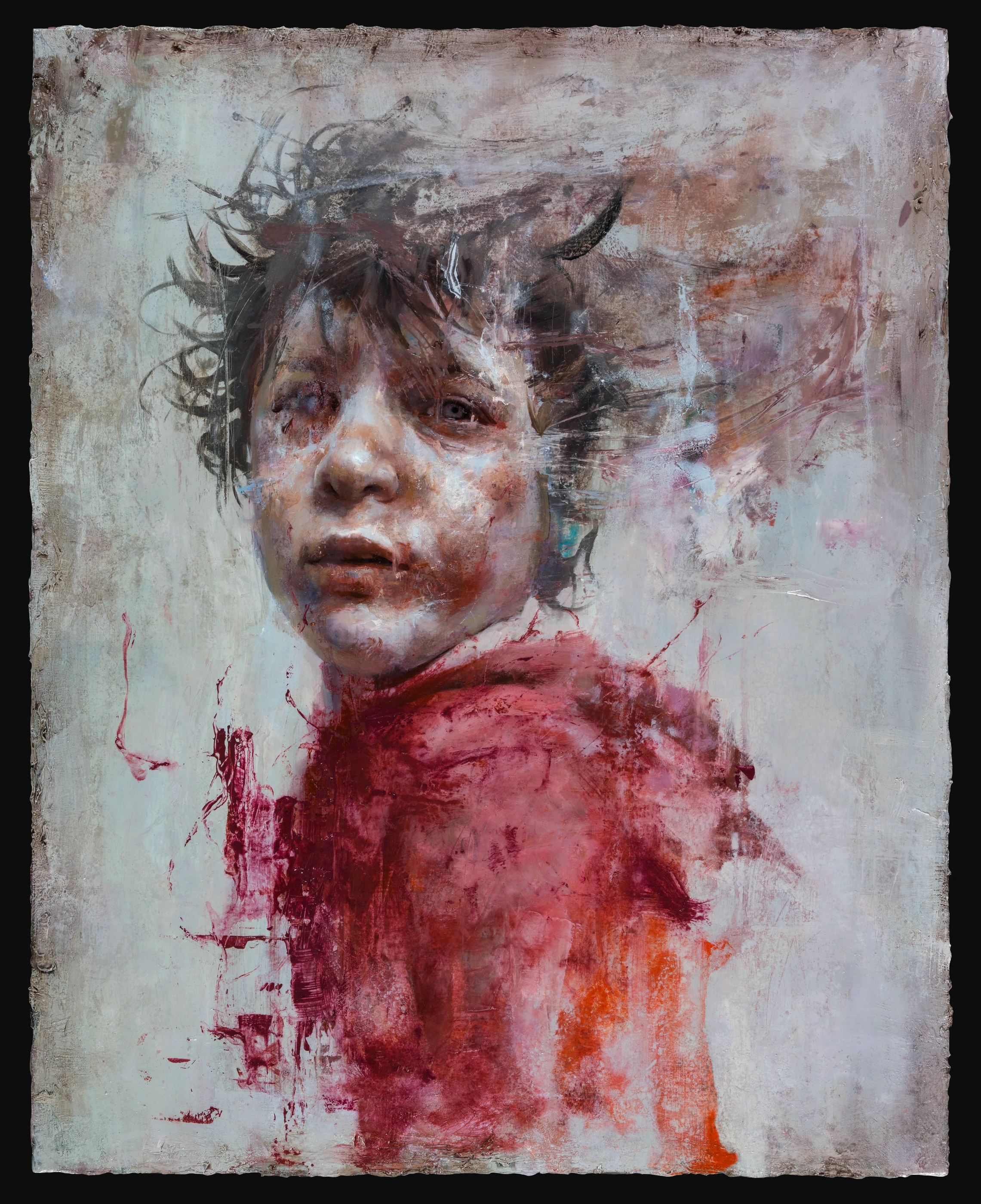 Red boy from Syria by Lo Chan Peng, Oil on canvas, 2018, 91 × 72.5 cm