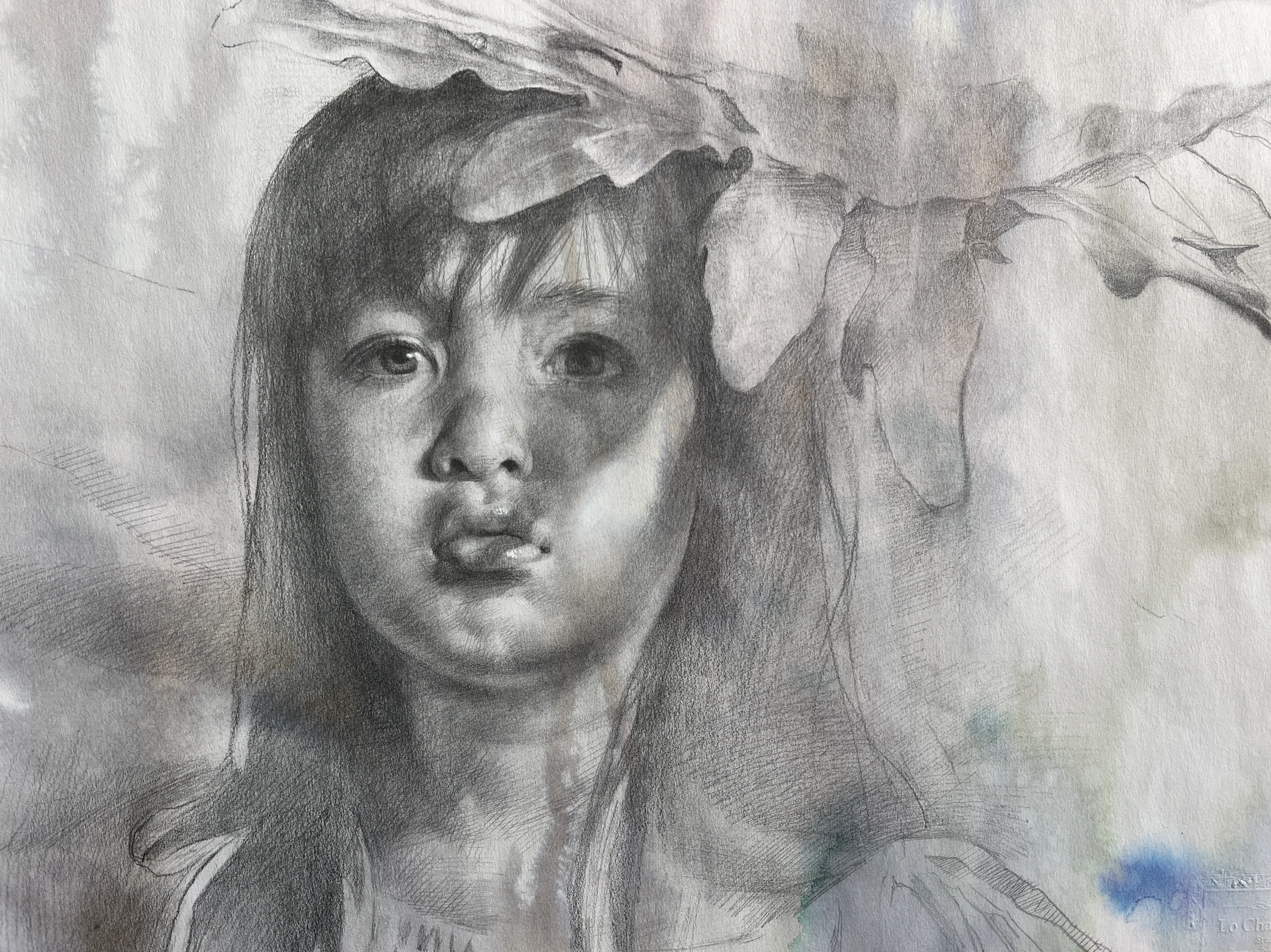 羅展鵬《樹下女孩》,鉛筆、紙本