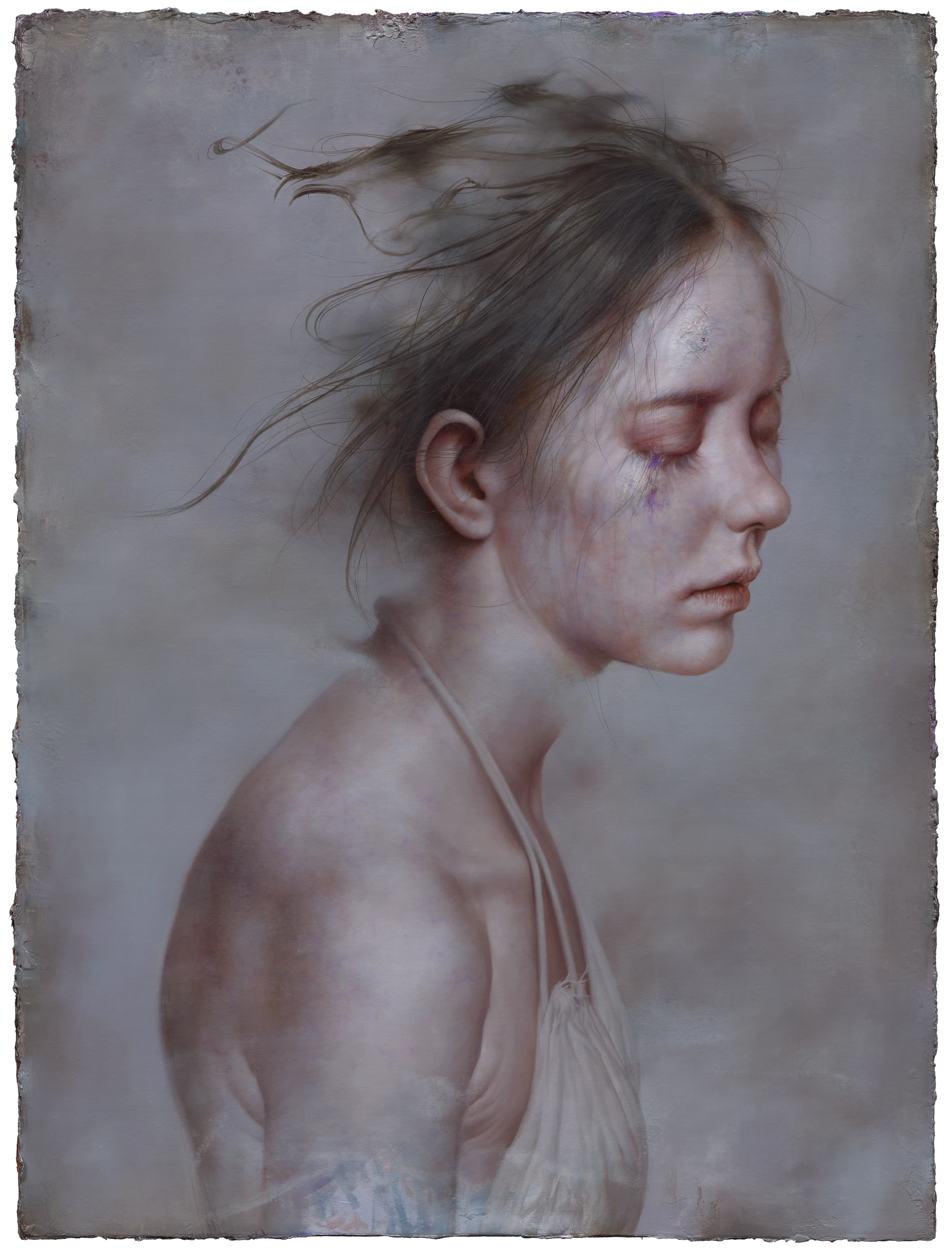 Purple tears by Lo Chan Peng, Oil on canvas, 2022, 94 × 70 cm