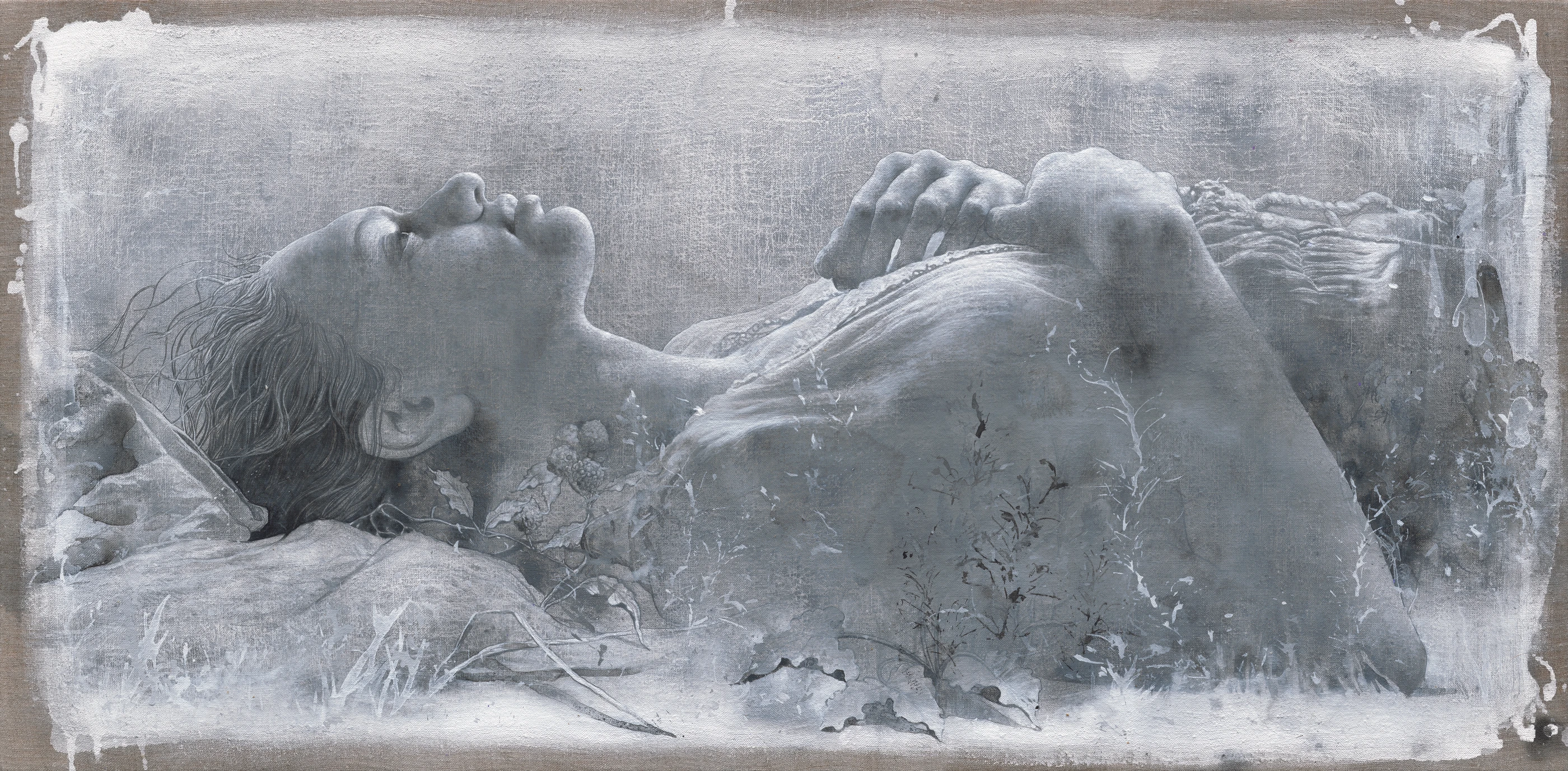 Eternity Dawn by Lo Chan Peng, Ink & acrylic on calcium carbonate canvas, 2023, 45.5 × 92.5 cm