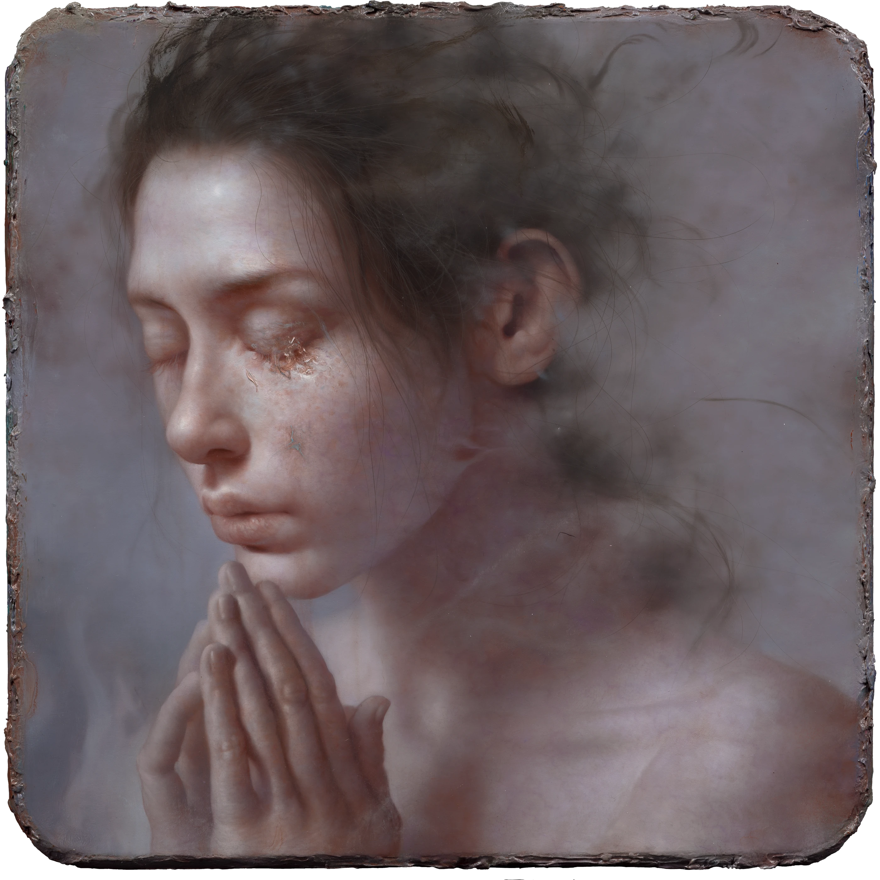 Prayer by Lo Chan Peng, Oil on canvas, 2023, 50 × 50 cm
