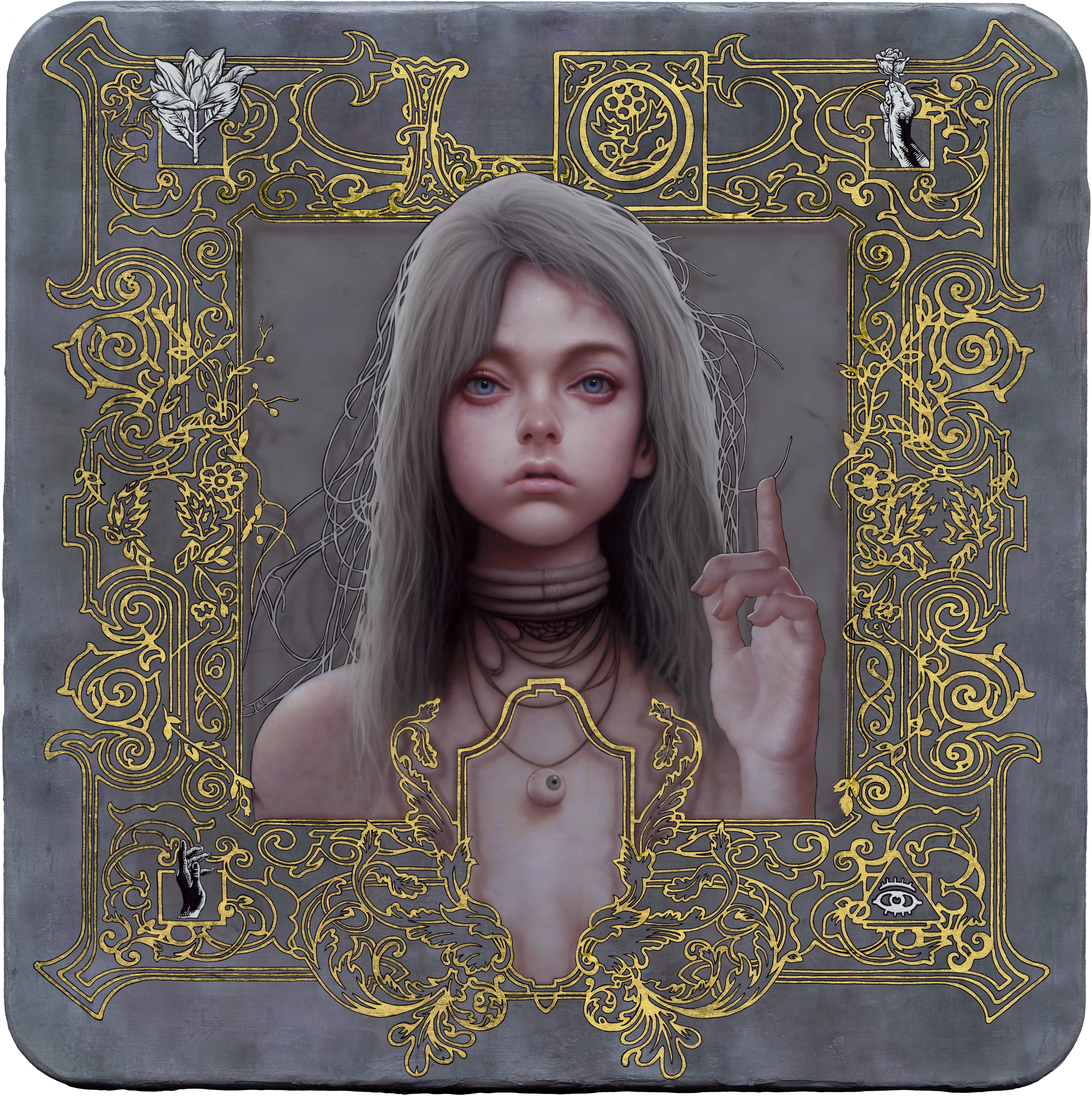 Saviour of the World by Lo Chan Peng, Oil on canvas with gold leaf, 2023, 100 × 100 cm