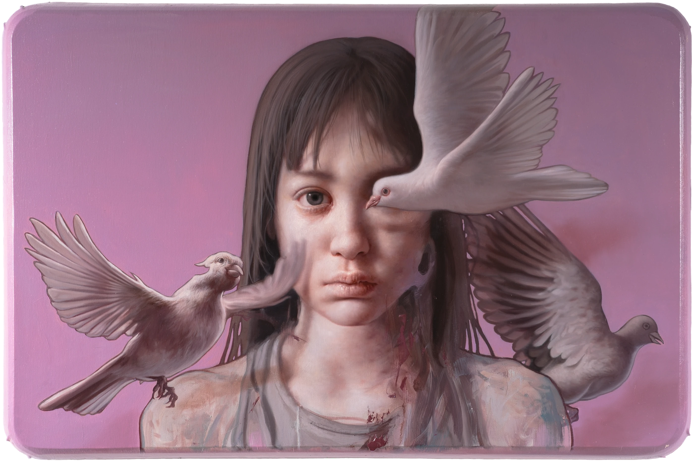 Three birds by Lo Chan Peng, Oil on canvas, 2024, 50 × 74 cm