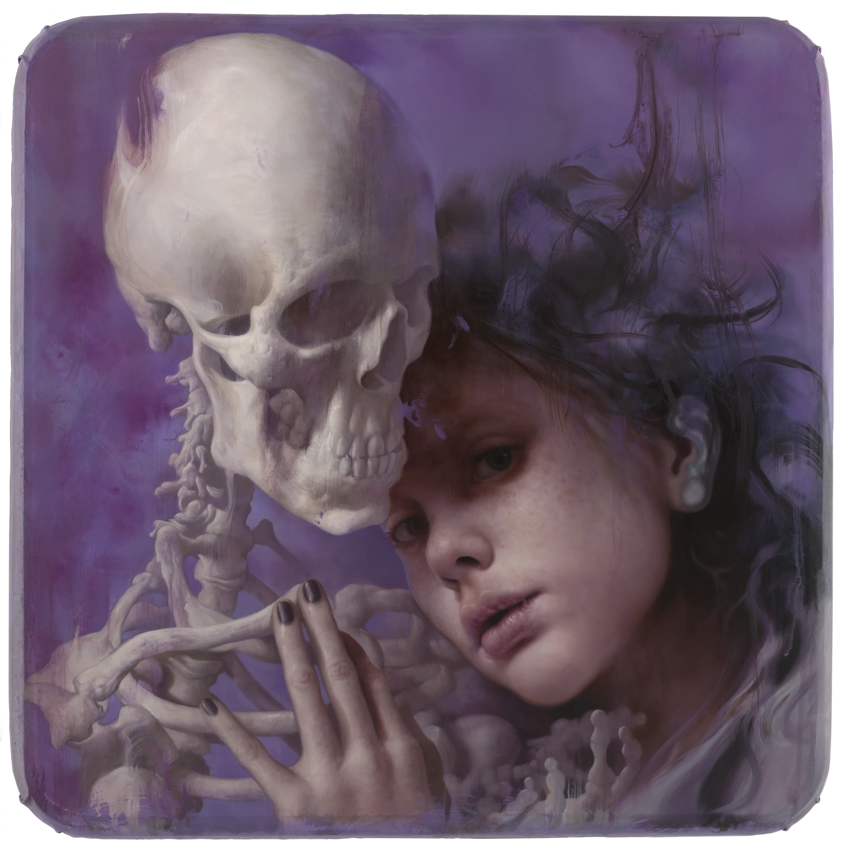 Unwavering love until death by Lo Chan Peng, Oil on canvas, 2025, 50 × 50 cm