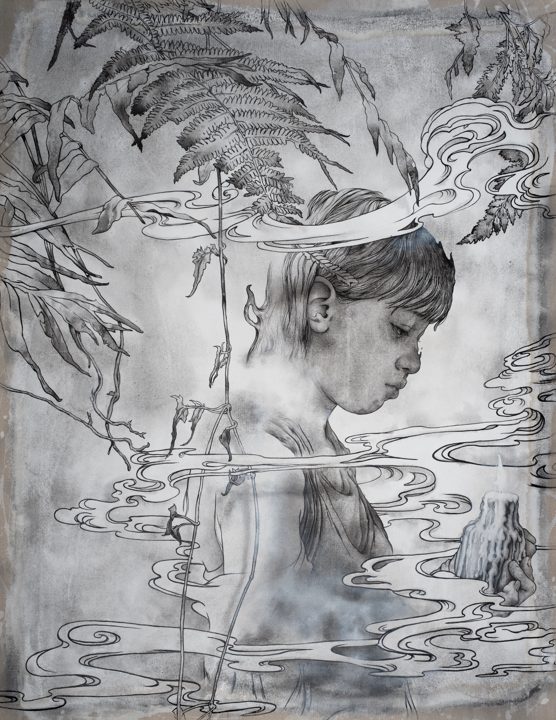 羅展鵬《思鄉症 3》,水墨、畫布,2025,90 × 115 公分